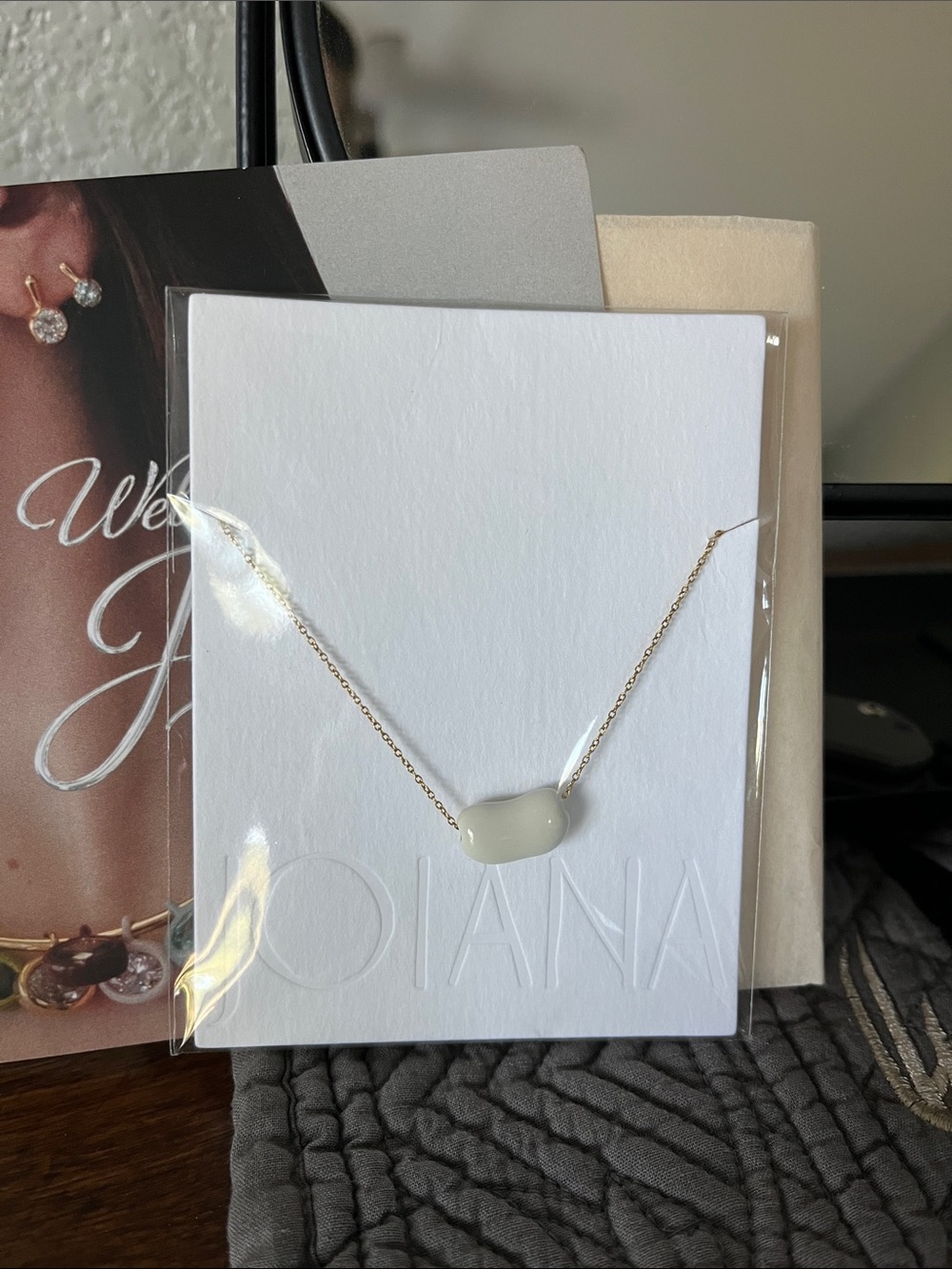 Joiana Jewelry Bean Pendant Milk Enamel (Cream) Necklace - new in packaging